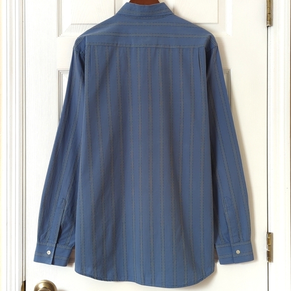 Lucky Brand Retro Woven Striped Point Collar Long Sleeve Button Down Shirt Blue - Picture 10 of 11